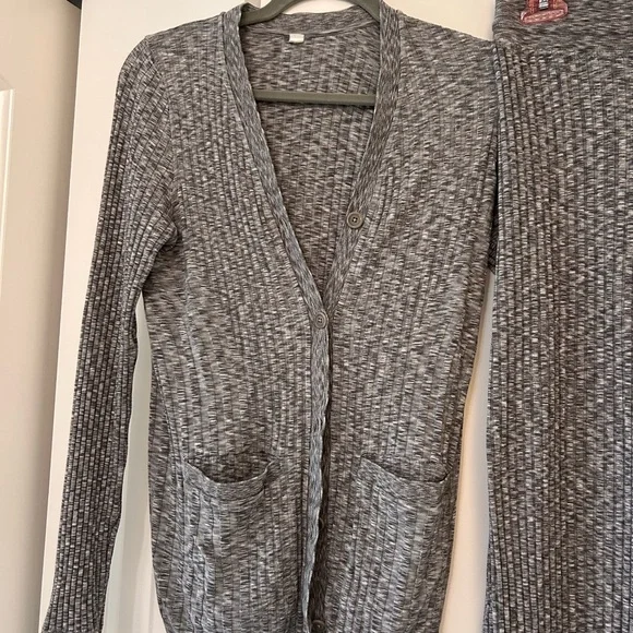 Athleta Charcoal Gray Ribbed Knit Cardigan & Drawstring Pants Set - Picture 2 of 4